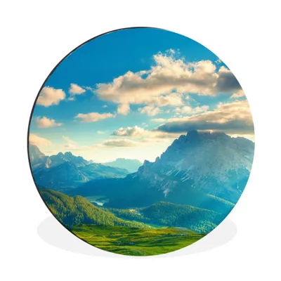 Produktbild von MuchoWow® Aluminium Wandkreis Alpen - Sonne - Natur Ø 90 cm Wanddeko Modern Wohnzimmer - Mauerkreis - Wandbilder - Runde Bild - Bild aus Aluminium - Schlafzimmer - Wohnzimmerdekoration - Wand Dekoration