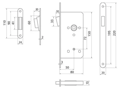 Produktbild von LOB Z75MC-K00 WC Magnetschloss Edelstahl mit verstellbarem Riegel 24mm