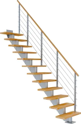 Produktbild von Dolle Mittelholmtreppe Hamburg Gerade Buche, geölt 85 cm breit für Geschosshöhen 222 – 258 cm UK Metall Perlgrau inkl. einseitigem Designgeländer