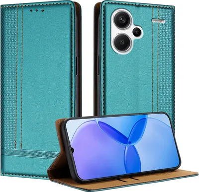 Produktbild von Handyhülle für Xiaomi Redmi Note 13 Pro+ Leder Flip Klappbare Schutzhülle mit Standfunktion Grün