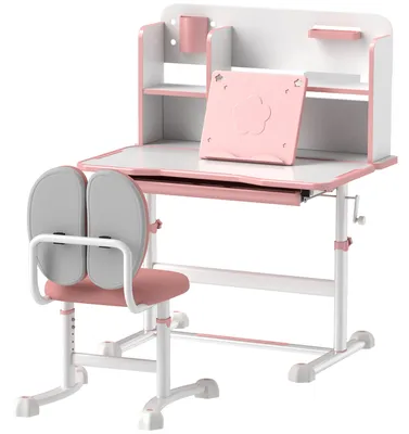 Produktbild von Verstellbares Kinderschreibtisch- und Stuhlset, Schulschreibtisch mit neigbarer Tischplatte, Schublade, Ablage, Rosa