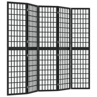 Obrázok produktu pre Skladací paraván s 5 panelmi japonský štýl 200x170 cm čierny