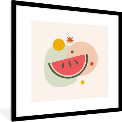 Produktbild von MuchoWow® Gerahmtes Poster Wassermelone - Obst - Sommer 40x40 cm - Poster mit Schwarzem Bilderrahmen Wandposter Rahmen Foto Bilder - Poster - Plakat im Rahmen