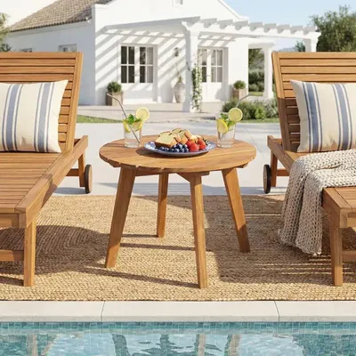 Image de Table basse en bois massif, pour intérieur et extérieur