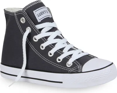 Produktbild von Mytrendshoe Damen High Top Sneakers Sportschuhe Kult Schnürer 94589, Farbe: Dunkelgrau Lucky, Größe: 36