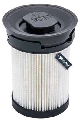 A close-up studio shot of a vacuum cleaner filter.