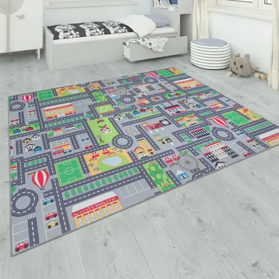 Produktbild von Teppich Kinderzimmer Grau Kinderteppich Spielteppich Straßenteppich Mädchen Jungs Grösse 120x160 cm