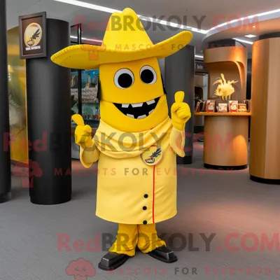 Immagine prodotto di Personaggio in costume mascotte REDBROKOLY giallo Fajitas vestito con un abito e spille per cappello