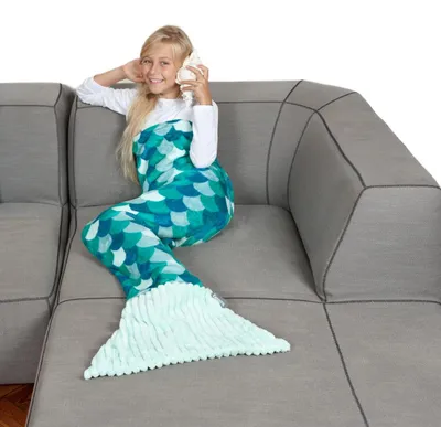 Productafbeelding van Kanguru Zeemeerminstaart Deken Turquoise, Lengte 135 cm, Fleece