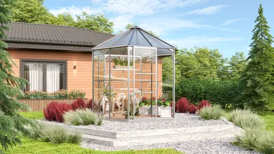 Produktbild von Vitavia Gewächshaus-Pavillon "Juno 4500" inkl. Stahlfundament aluminium eloxiert 4,5 m² 3 mm ESG, 6 mm HKP