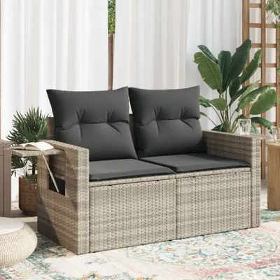 Produktbild von Design Gartensofa mit Kissen 2-Sitzer Hellgrau Poly Rattan, Gartensofas 2024 Neu