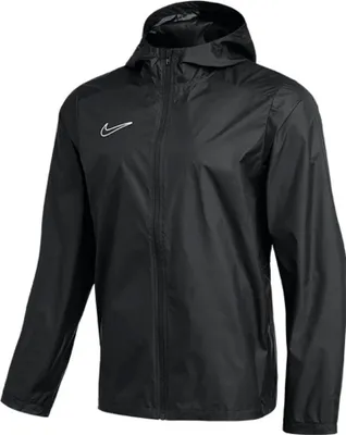 A black Nike hooded jacket is shown against a white background.