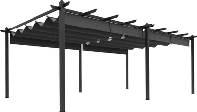 Image de Outsunny Pergola jardin exterieur pergola aluminium 3,6 x 6 m coulissante rétractable pour terrasse structure en aluminium + toile polyester - gris foncé