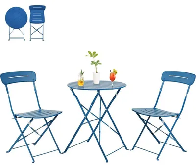 Produktbild von Bistroset 3-teilig mit 2 Klappstühlen und rundem Tisch, wetterfest, blau