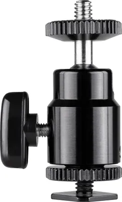 Produktbild von Walimex pro Mini Kugelkopf mit 1/4 Blitzschuhadapter belastbar bis 1,5 kg, Stativkopf 360° drehbar & 90° schwenkbar, Kamera Equipment für Kameras, LED Licht, Smartphone