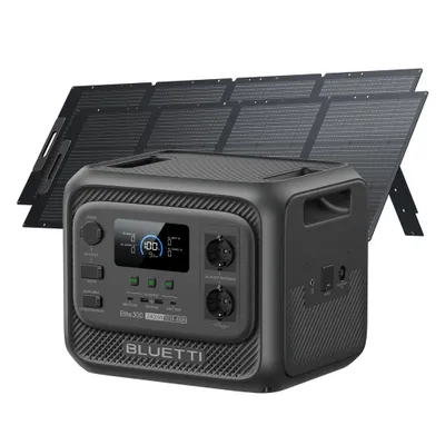 Image de Station d'alimentation BLUETTI Elite 300, avec 2 panneaux PV200, capacité de 3014 Wh, idéale pour les camping-cars et pour une utilisation domestique
