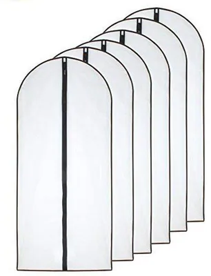 Imagen del producto de Conjunto de 6 fundas protectoras para ropa, color , material PEVA, 60 x 140 cm – ideales para abrigos largos y trajes, transpirables y con cremallera