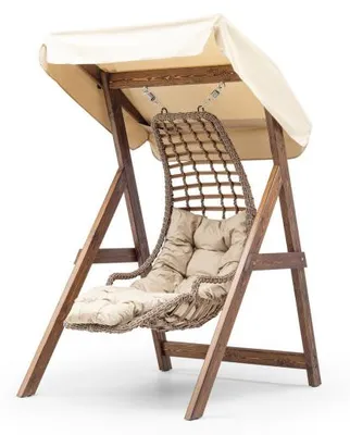 Image de Balancelle de jardin Fauteuil suspendu en bois de pin et polyester crème largeur 160 cm 1 place
