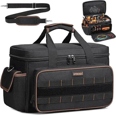 Produktbild von 17 Zoll tragbarer Werkzeugkoffer mit 20 Taschen und verstellbarem Schultergurt - Ideal für Elektriker, Monteur und Zimmermannsberuf