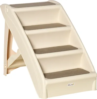 Produktbild von PawHut Klappbare Haustiertreppe mit 4 Stufen, tragbare Stufe für Hunde und Katzen, mit rutschfesten Matten, für Bett, Sofa, Belastung 20 kg, 62 x 38 x 49,5 cm, Beige