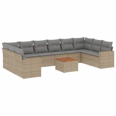 Produktbild von vidaXL 11-tlg. Garten-Sofagarnitur mit Kissen Beige Poly Rattan