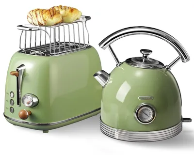 Frühstücksset: Broodrooster & Wasserkocher, 2200 W, Retro-Grün