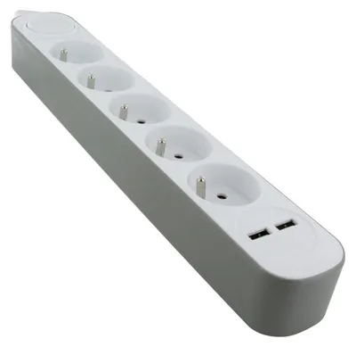 Produktbild von CHACON Steckdosenleiste, 5 x 16 A, mit USB, 1,5 m, Weiß/Grau