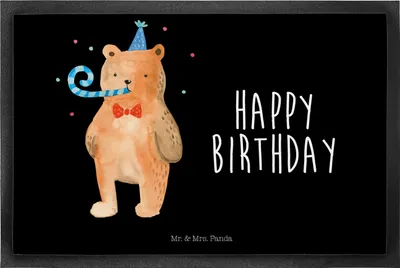 Produktbild von Mr. & Mrs. Panda bodenmatte Bär Geburtstag 50 x 75 cm - Schwarz - Geschenk, Bodenvorleger, Fussmatte, Alles Gute, Glückwunsch, Teddy, Schmutzfangmatte, Schmutzmatte
