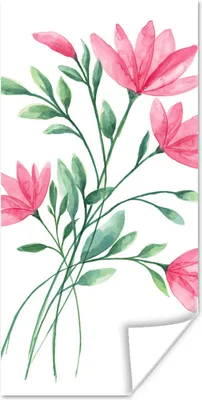 Produktbild von MuchoWow® Poster Blumen - Aquarell - Rosa 20x40 cm - Plakat - Foto