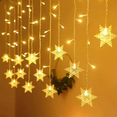Produktbild von LED Lichterkette 3m LED Lichtervorhang Weihnachten Schneeflocken 108 LED