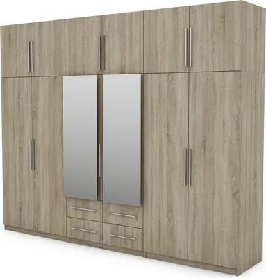 Produktbild von Meblast | Kleiderschrank 300x240 cm mit 2 Spiegeln - Sonoma Eiche Hell - Garderobe mit Regalen, Schubladen und Kleiderstange | Heller Raum