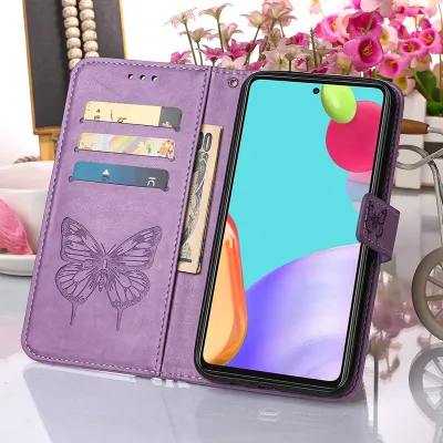 Produktbild von Galaxy A52 4G Hülle, Schmetterling Prägung Flip Leder Kartenfächer Schutzhülle Ledertasche mit Ständer für Samsung Galaxy A52 4G / 5G / A52S 5G Violett