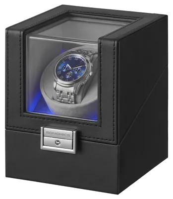 Produktbild von SONGMICS Uhrenbeweger für Automatikuhren, Leiser Motor, 4 Modi, LED-Licht, 12,2 x 15,9 x 12,9 cm, Mehrfarbig, KI-generiertes Bild