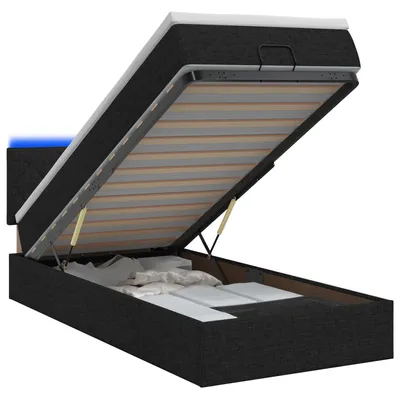 Image de Lit avec rangement et matelas LED, noir, 90 x 190 cm, tissu