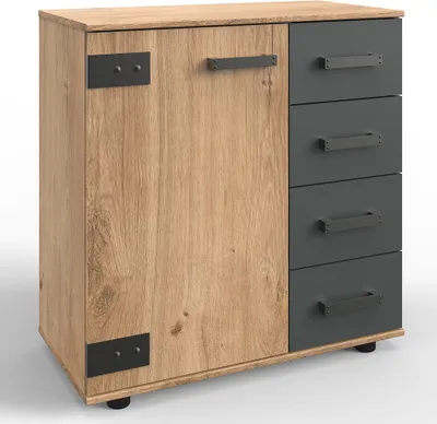 Produktbild von Kommode 81 cm Industrial Stil Eiche mit graphit SUNDERLAND-43