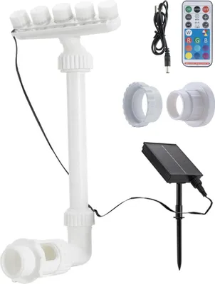 Produktbild von Solar-Poolbrunnen, verstellbarer Brunnen mit 7 farbigen LED-Leuchten, universelles RGB-Farbwechsel-Wasserfalllicht mit Fernbedienung für ober- und unterirdische Pools