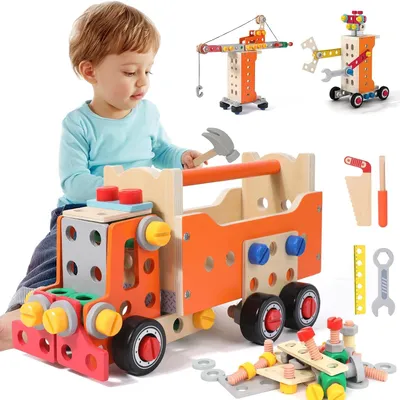 Produktbild von Holz Werkzeugkasten 124-teilig, 3 bis 5 Jahre, Lernspielzeug, für Kinderaktivitäten
