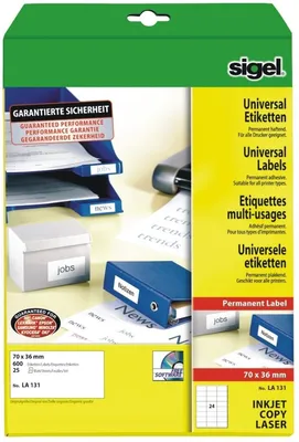 Produktbild von Etiketten Inkjet/Laser Kopier 70x36mm VE=10x600 Stück (25 Blatt) weiß