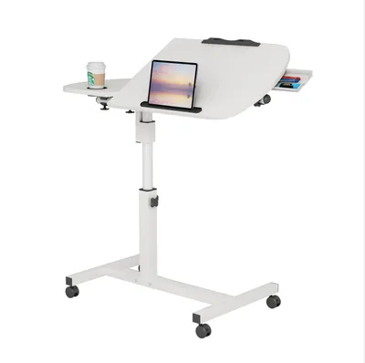 Produktbild von Laptoptisch Höhenverstellbar,Mobiler Beistelltisch mit Rollen,Drehbarer Computertisch PC Tisch,Schreibtisch für Sofa,Bett,Büro 60x40x59-89cm Weiß