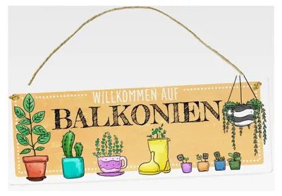 Produktbild von Metallschild Willkommen auf Balkonien L in 10,5x28cm in gelb