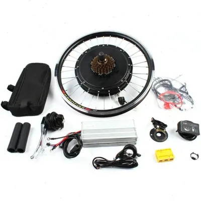Produktbild von Elektrofahrrad Umbausatz 50 cm - Vorderrad Nabenmotor Kit 48V 1000W - Bürstenlos - 30A Controller - LCD Display - Daumengas - Für Fatbikes - Schwarz