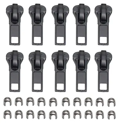 10x #5 schwarze Reißverschlussschieber für Kunststoff-Reißverschlüsse