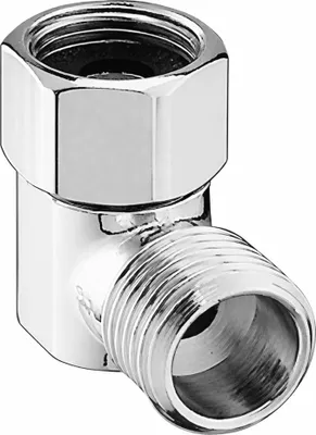 A close-up studio shot of a chrome-plated plumbing fitting.