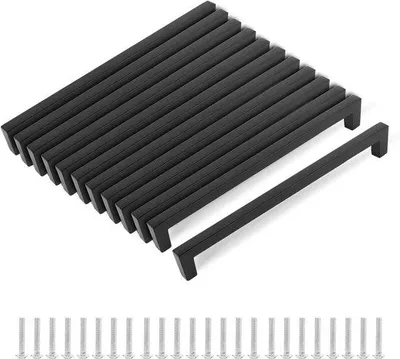Produktbild von 12 Stück Küchenschrank-Griff, 192 mm, Schwarz, Edelstahl, mit Schrauben, für Schubladen, Kleiderschränke und Möbeldekoration
