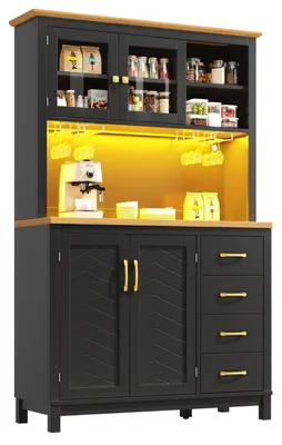 Immagine prodotto di Mobiletto buffet con illuminazione a LED, 4 ante, mobile contenitore, 105,5 x 40 x 180 cm, colore nero