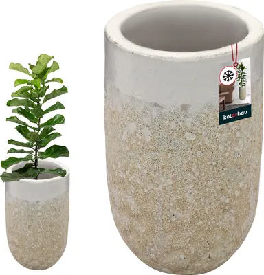 Productafbeelding van KOTARBAU® Bloempot, keramiek, plantenbak, vorstbestendig, bloempotten voor buiten en binnen, wit, ? 26 cm, Rustiek