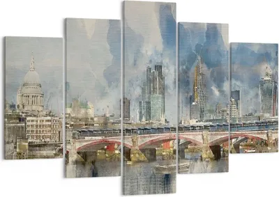 Produktbild von Bild auf Leinwand - Leinwandbild - 5 Teile - London Aquarell Panorama - 150x100cm - Wand Bild - Wanddeko - Wandbilder - Leinwanddruck - Bilder - Wanddekoration - Leinwand bilder - EA150x100-4594
