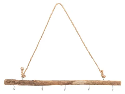 Produktbild von Deko Ast zum Aufhängen 50 oder 80 cm Treibholz 5 oder 6 Haken Jutekordel Holz, Größe:50 cm mit 5 Haken