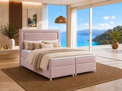 Produktbild von Trinity K-3 Boxspringbett 160x200 Rosa | Bonell Federkernmatratze H3 | 7 cm PolyurethanSchaum-Topper | Modernes Polsterbett | Bett mit Federmechanismus, KI-generiertes Bild
