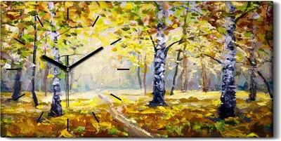 Produktbild von Dekor Leinwand Uhr Wandbilder Geräuschlos Kunstdruck 60x30 Bäume Wald Herbst - schwarze Hände